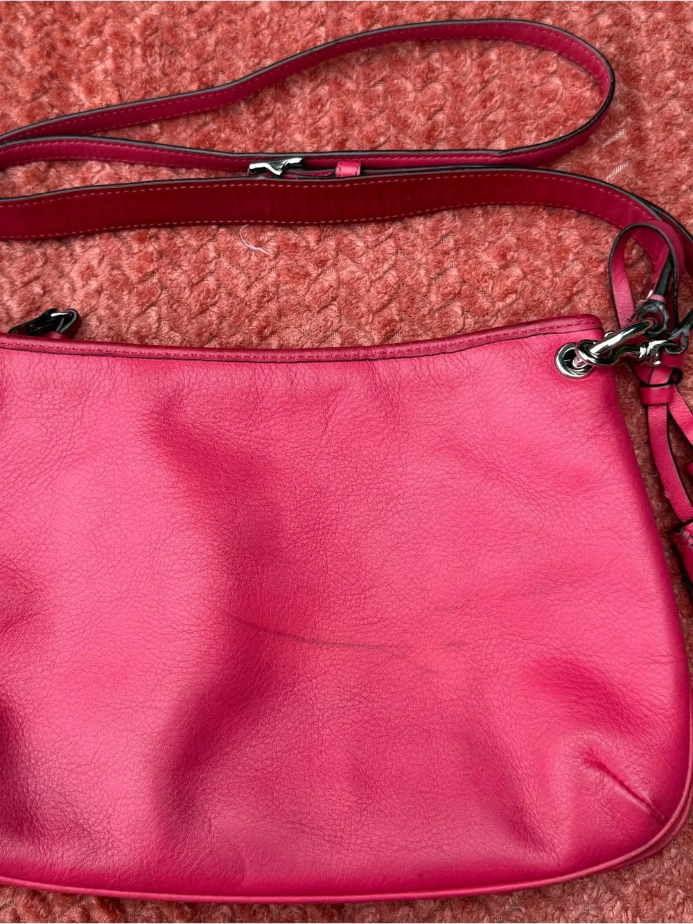 Coach small Pink Leather Shoulder Bag/crossbody with Tassels 11”x7” see pictures